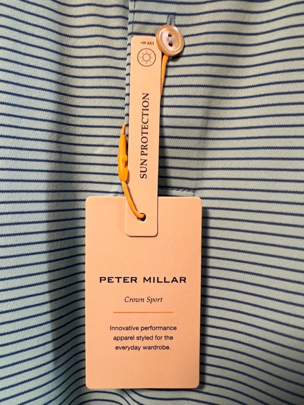 New Peter Millar Crown Sport Featherweight Stretch Teal Blue Stripe Golf ⛳️ Polo - Picture 11 of 13